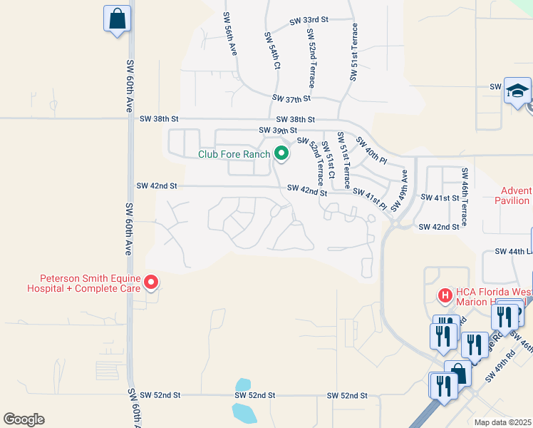 map of restaurants, bars, coffee shops, grocery stores, and more near 4226 Southwest 53rd Circle in Ocala