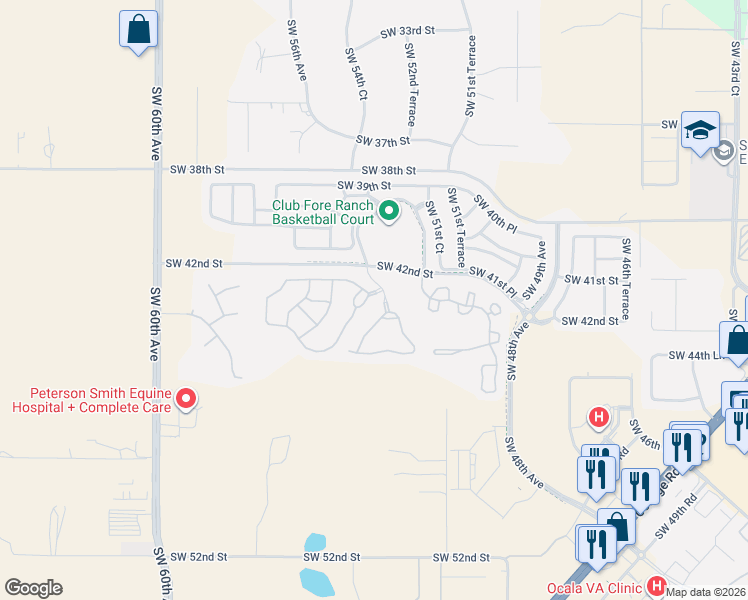 map of restaurants, bars, coffee shops, grocery stores, and more near 4217 Southwest 53rd Circle in Ocala