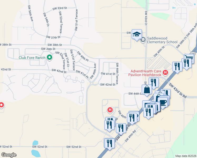 map of restaurants, bars, coffee shops, grocery stores, and more near 4170 Southwest 47th Court in Ocala