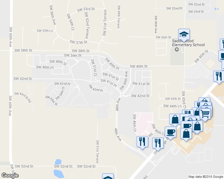 map of restaurants, bars, coffee shops, grocery stores, and more near 4166 Southwest 43rd Circle in Ocala