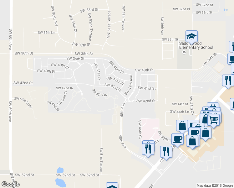 map of restaurants, bars, coffee shops, grocery stores, and more near 4163 Southwest 43rd Circle in Ocala