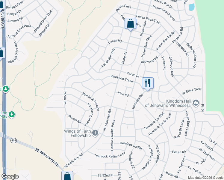 map of restaurants, bars, coffee shops, grocery stores, and more near 4266 Southeast 64th Avenue Road in Ocala
