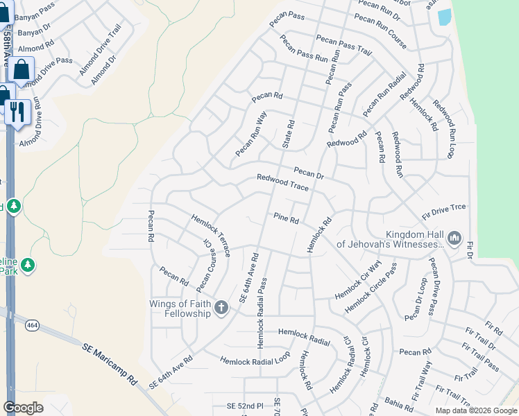 map of restaurants, bars, coffee shops, grocery stores, and more near 4266 Southeast 64th Avenue Road in Ocala