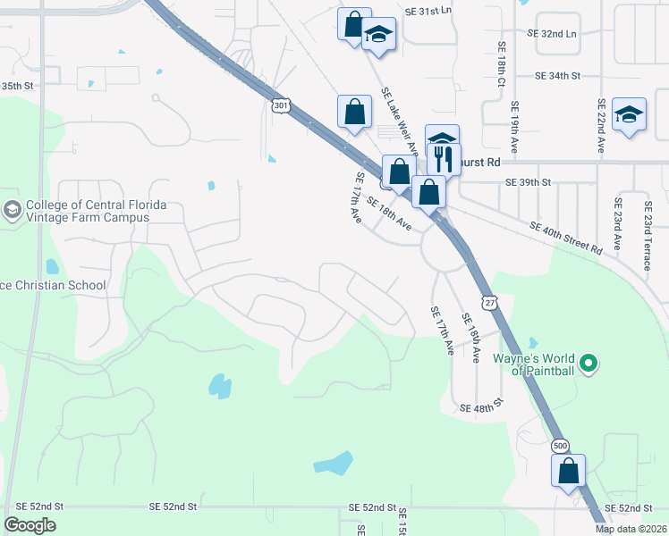 map of restaurants, bars, coffee shops, grocery stores, and more near 4325 Southeast 11th Avenue in Ocala