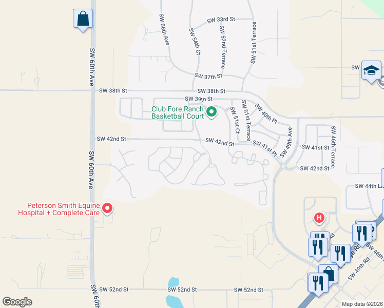 map of restaurants, bars, coffee shops, grocery stores, and more near 4210 Southwest 53rd Circle in Ocala