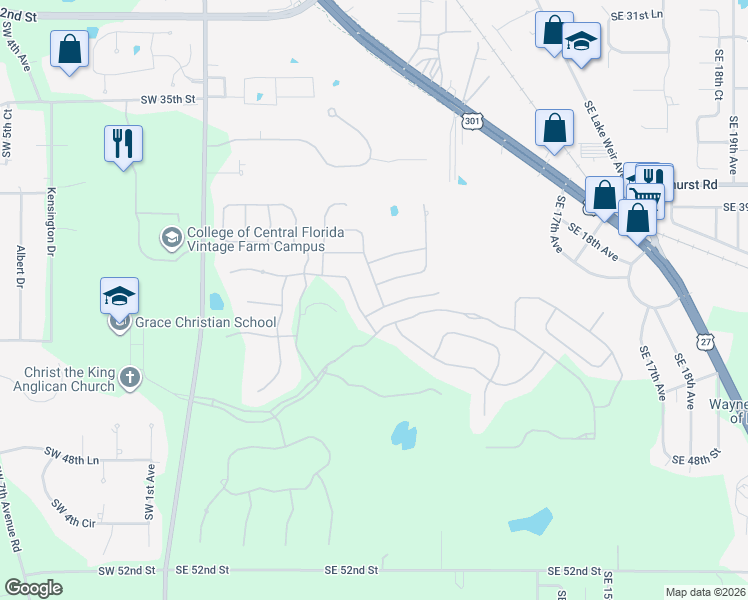 map of restaurants, bars, coffee shops, grocery stores, and more near 904 Southeast 43rd Street in Ocala