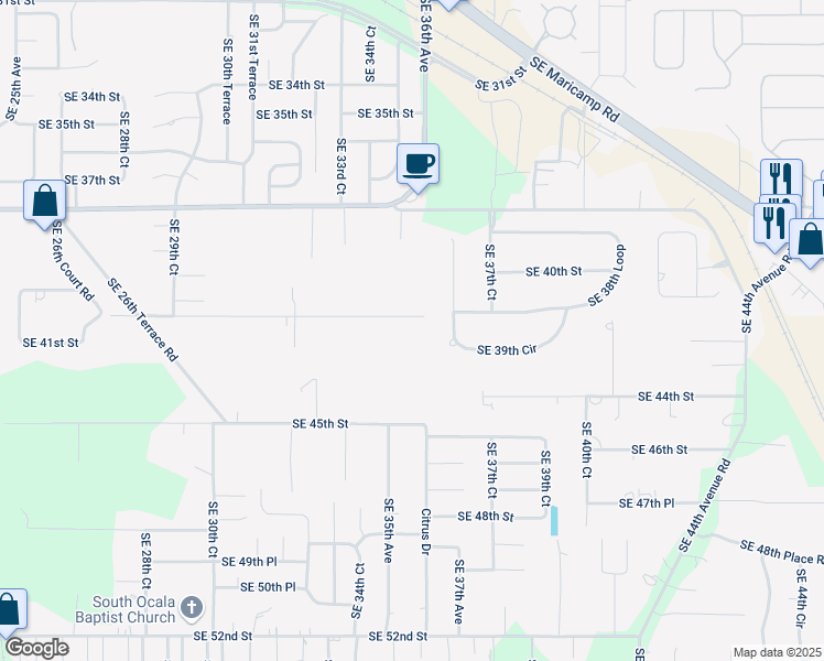 map of restaurants, bars, coffee shops, grocery stores, and more near 4240 Southeast 36th Avenue in Ocala