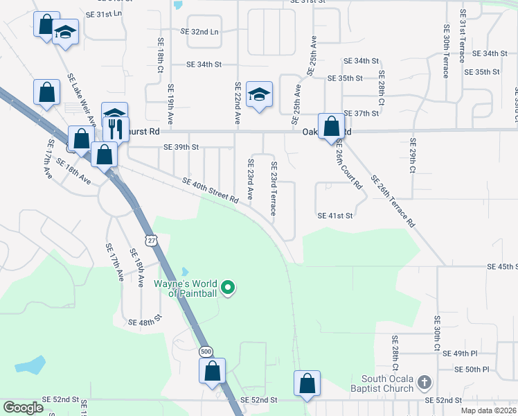 map of restaurants, bars, coffee shops, grocery stores, and more near 2372 Southeast 40th Street Road in Ocala