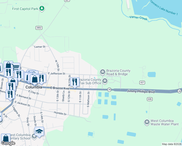 map of restaurants, bars, coffee shops, grocery stores, and more near 134 North Mattson Street in West Columbia
