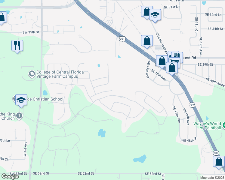 map of restaurants, bars, coffee shops, grocery stores, and more near 1311 Southeast 43rd Street in Ocala