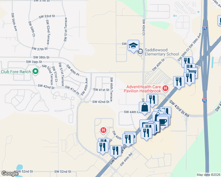 map of restaurants, bars, coffee shops, grocery stores, and more near 4079 Southwest 46th Terrace in Ocala
