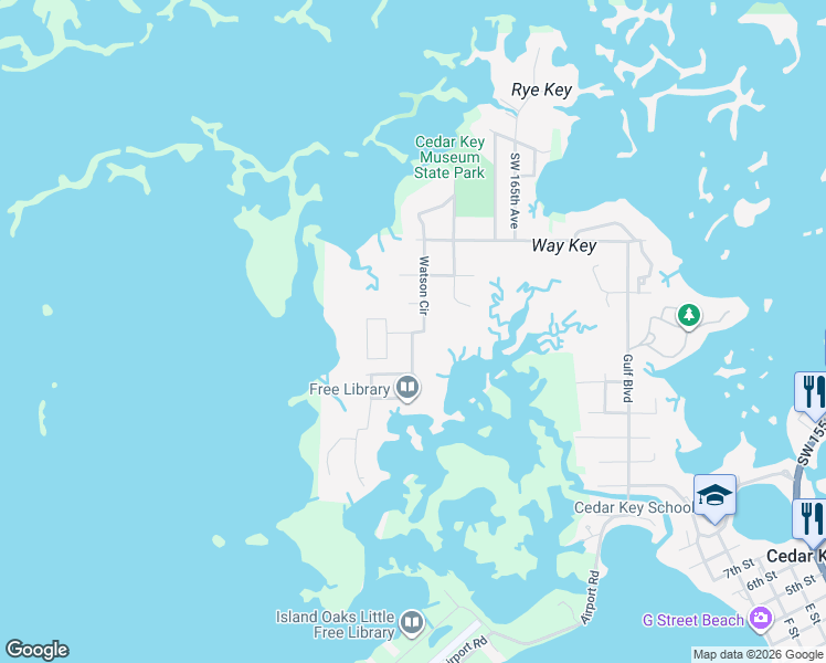 map of restaurants, bars, coffee shops, grocery stores, and more near 72577 Susan Street in Cedar Key