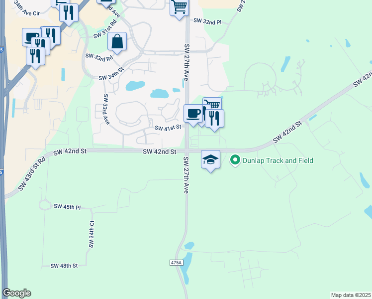 map of restaurants, bars, coffee shops, grocery stores, and more near 3001 Southwest 42nd Street in Ocala