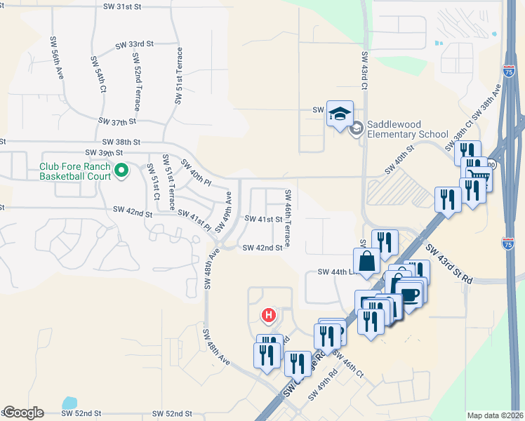 map of restaurants, bars, coffee shops, grocery stores, and more near 4090 Southwest 47th Avenue in Ocala