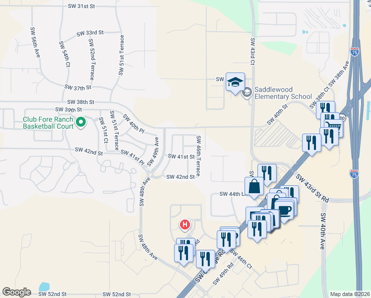 map of restaurants, bars, coffee shops, grocery stores, and more near 4090 Southwest 47th Avenue in Ocala