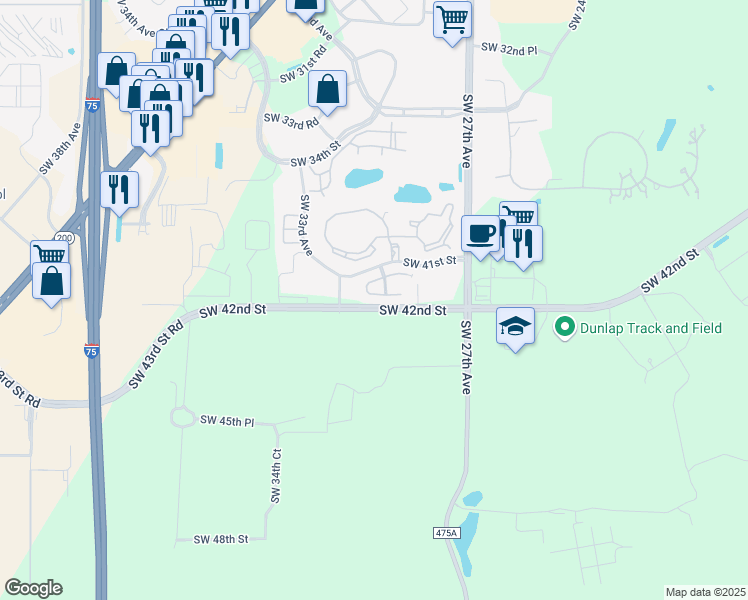 map of restaurants, bars, coffee shops, grocery stores, and more near 3044 Southwest 41st Lane in Ocala