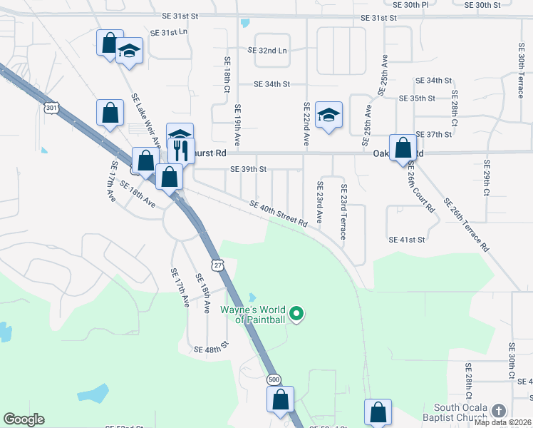 map of restaurants, bars, coffee shops, grocery stores, and more near 2010 Southeast 40th Street Road in Ocala