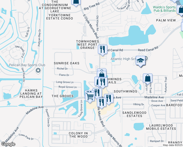 map of restaurants, bars, coffee shops, grocery stores, and more near 3699 Nantucket Island Drive in Port Orange