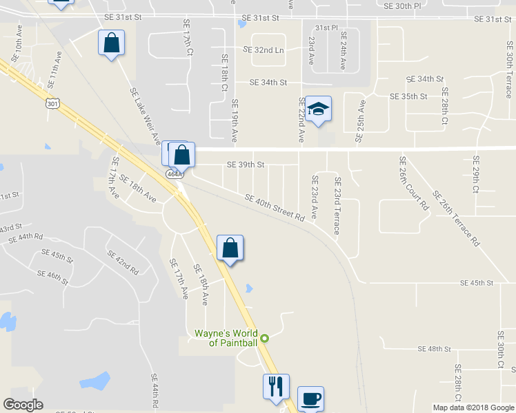 map of restaurants, bars, coffee shops, grocery stores, and more near 2010 Southeast 40th Street Road in Ocala