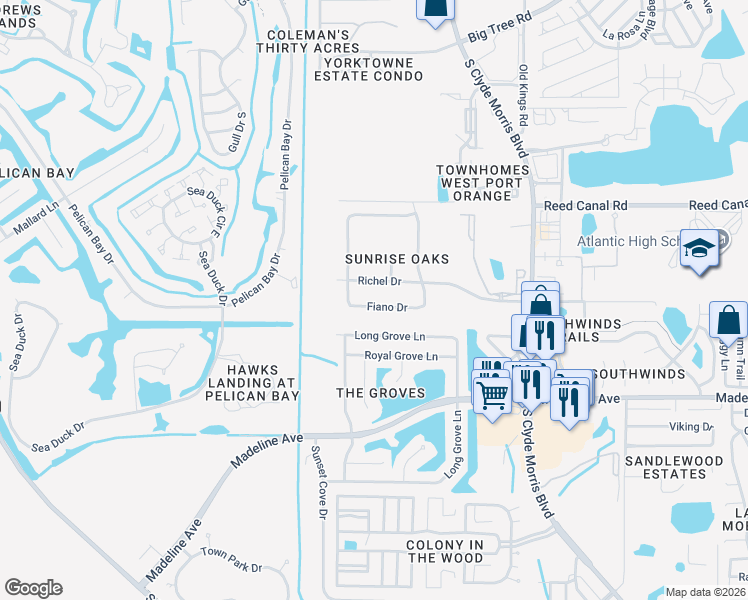 map of restaurants, bars, coffee shops, grocery stores, and more near 3768 Fiano Drive in Port Orange