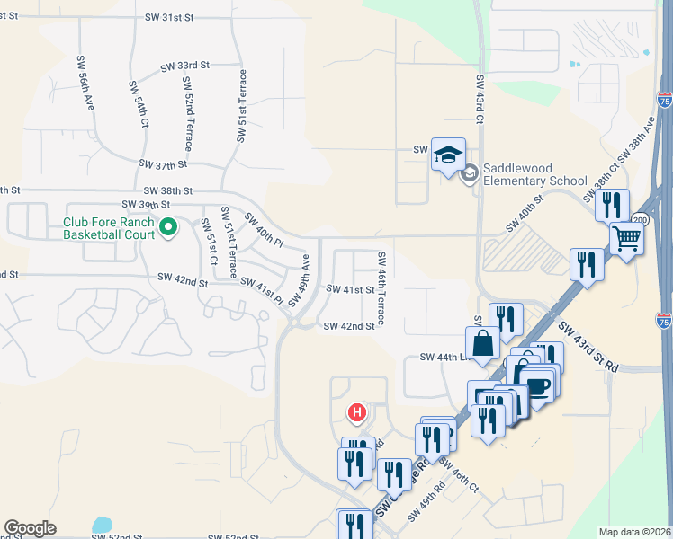 map of restaurants, bars, coffee shops, grocery stores, and more near 4079 Southwest 47th Court in Ocala