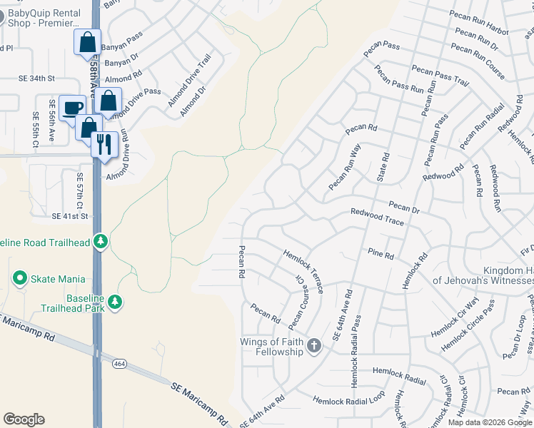 map of restaurants, bars, coffee shops, grocery stores, and more near 5841 Pecan Road in Ocala