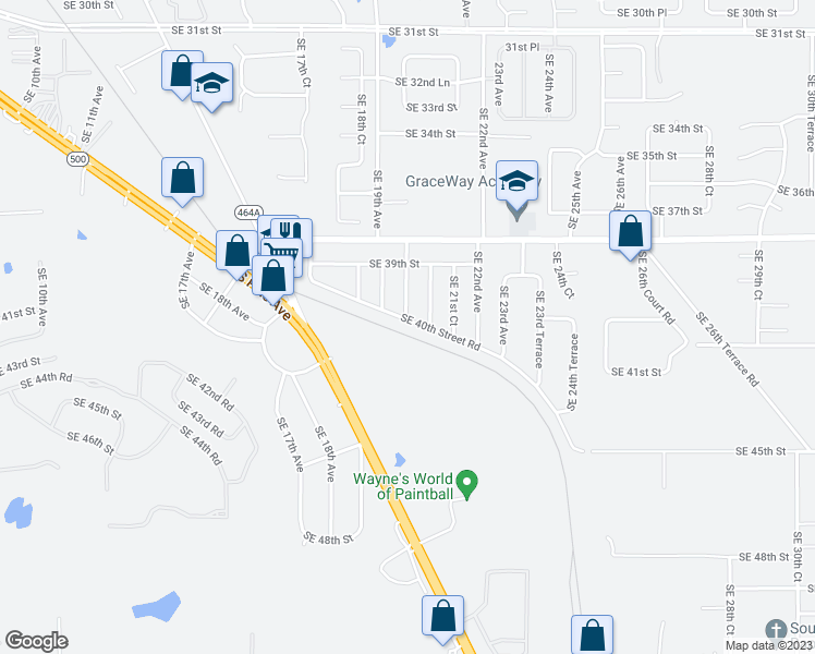 map of restaurants, bars, coffee shops, grocery stores, and more near 2010 Southeast 40th Street Road in Ocala