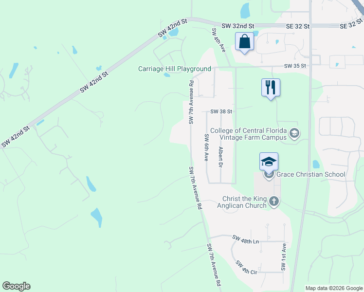 map of restaurants, bars, coffee shops, grocery stores, and more near 4040 Southwest 7th Avenue Road in Ocala