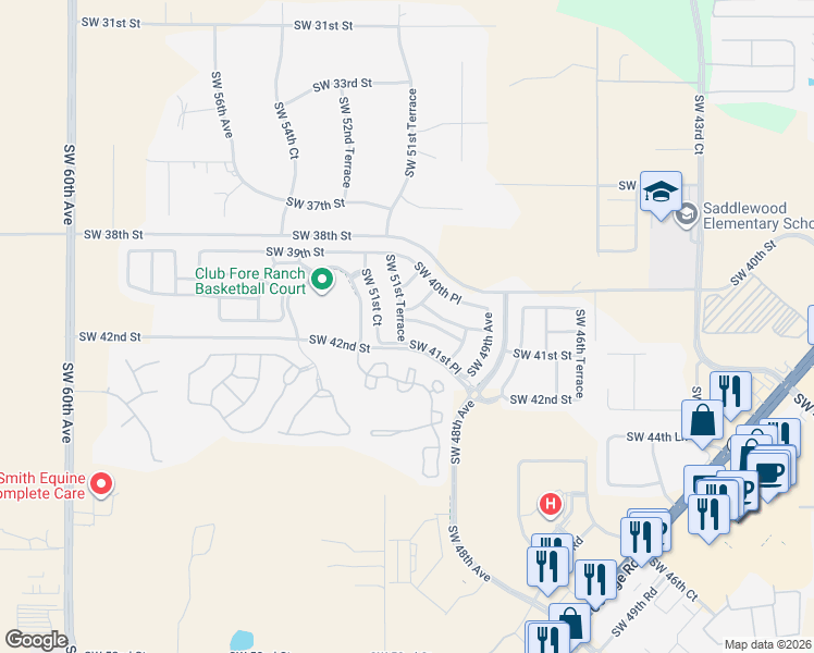 map of restaurants, bars, coffee shops, grocery stores, and more near 4146 Southwest 51st Terrace in Ocala