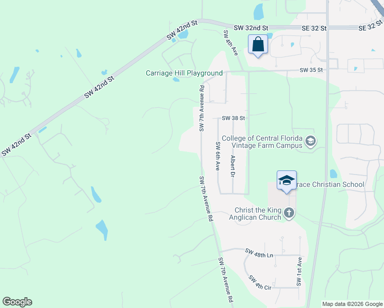 map of restaurants, bars, coffee shops, grocery stores, and more near 4040 Southwest 7th Avenue Road in Ocala
