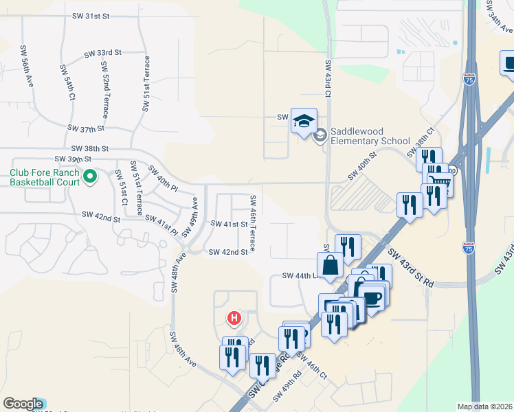 map of restaurants, bars, coffee shops, grocery stores, and more near 4079 Southwest 46th Terrace in Ocala