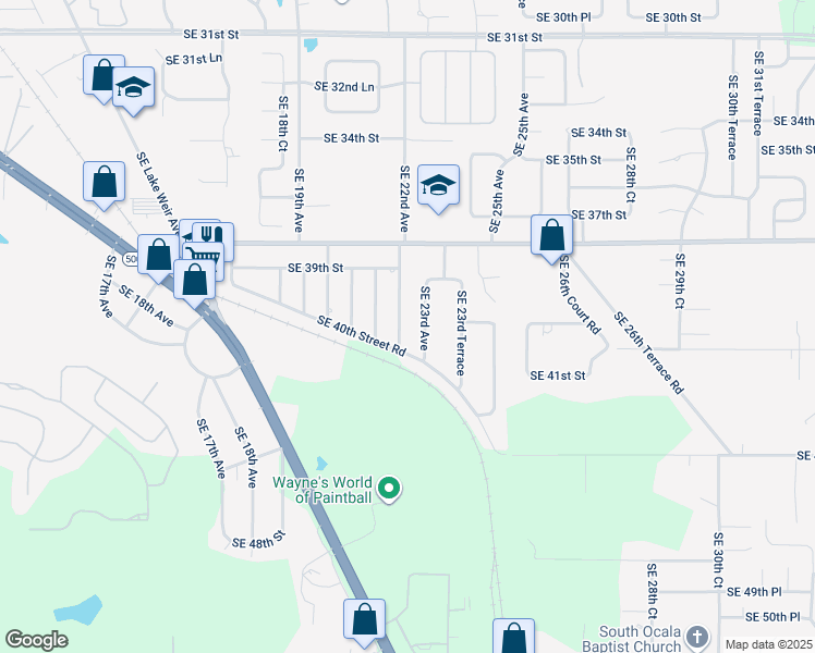 map of restaurants, bars, coffee shops, grocery stores, and more near 4124 Southeast 23rd Avenue in Ocala