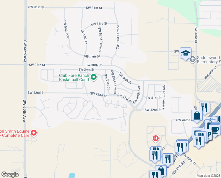 map of restaurants, bars, coffee shops, grocery stores, and more near 4146 Southwest 51st Terrace in Ocala