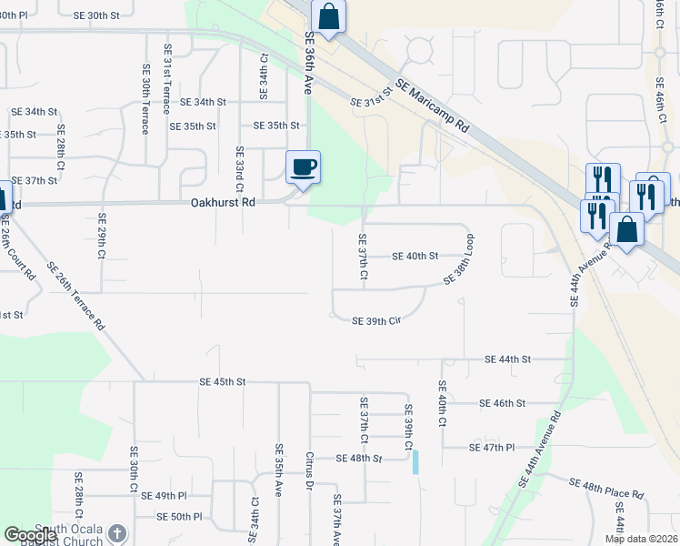map of restaurants, bars, coffee shops, grocery stores, and more near 3979 Southeast 39th Circle in Ocala