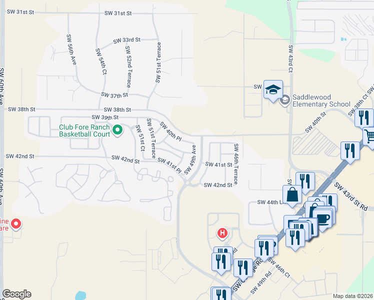 map of restaurants, bars, coffee shops, grocery stores, and more near 4093 Southwest 49th Terrace in Ocala