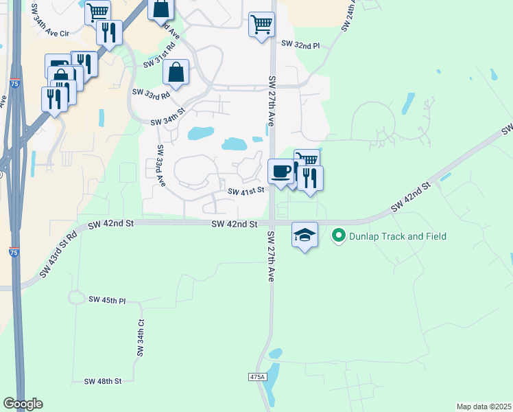 map of restaurants, bars, coffee shops, grocery stores, and more near 3001-3173 Southwest 42nd Street in Ocala
