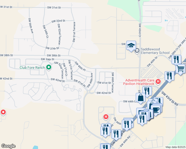 map of restaurants, bars, coffee shops, grocery stores, and more near 4065 Southwest 49th Avenue in Ocala