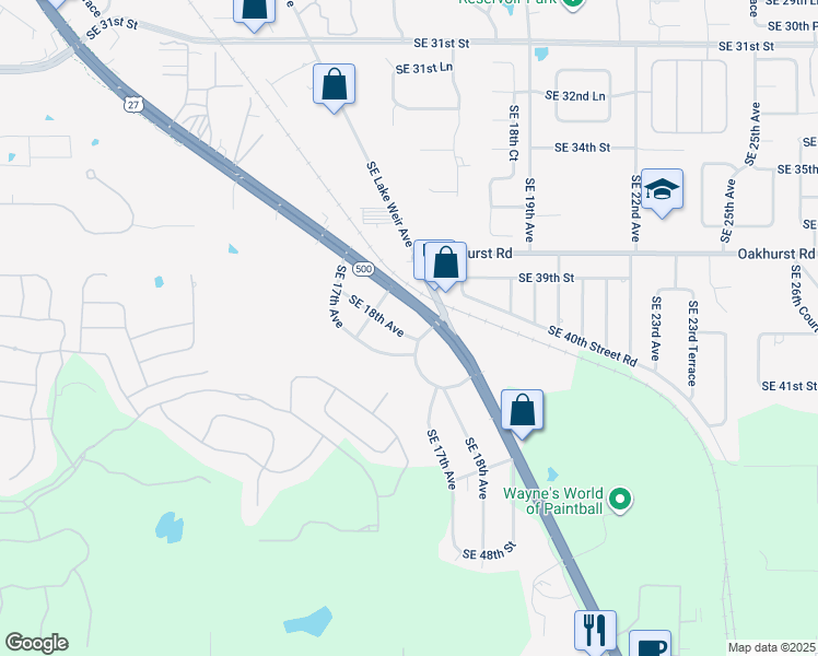 map of restaurants, bars, coffee shops, grocery stores, and more near 3900-4054 Highway 500 in Ocala