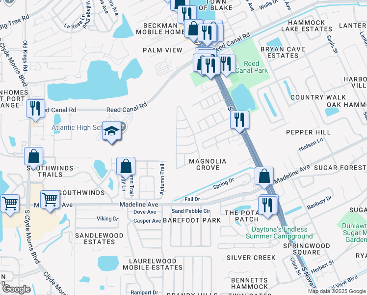 map of restaurants, bars, coffee shops, grocery stores, and more near 194 Walton Boulevard in Port Orange