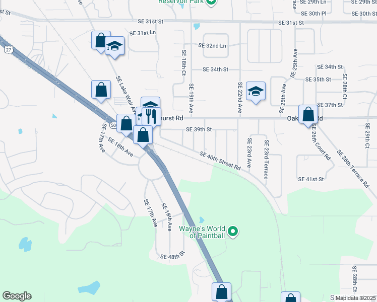 map of restaurants, bars, coffee shops, grocery stores, and more near 4048 Southeast 19th Court in Ocala