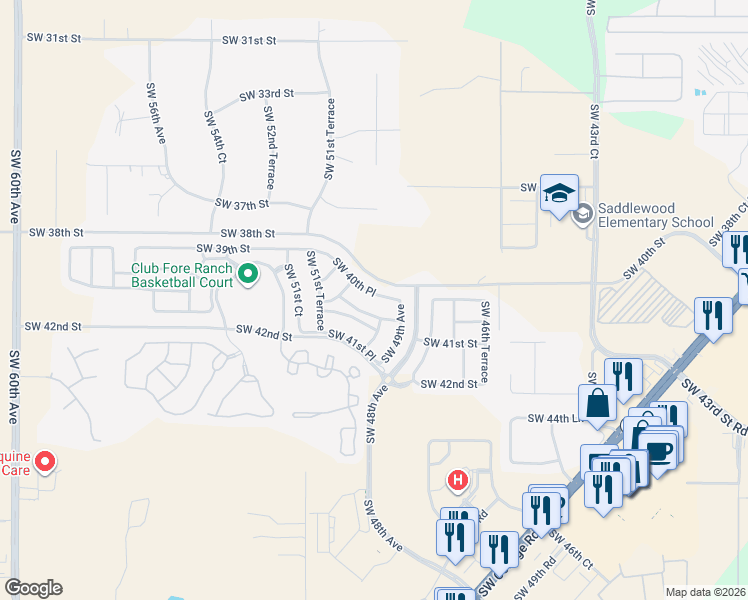 map of restaurants, bars, coffee shops, grocery stores, and more near 4969 Southwest 40th Place in Ocala