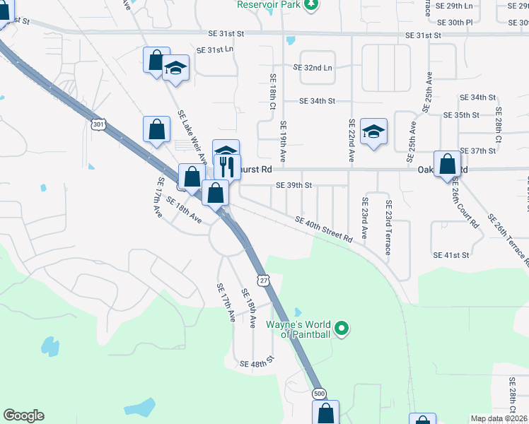 map of restaurants, bars, coffee shops, grocery stores, and more near 1831 Southeast 40th Street Road in Ocala