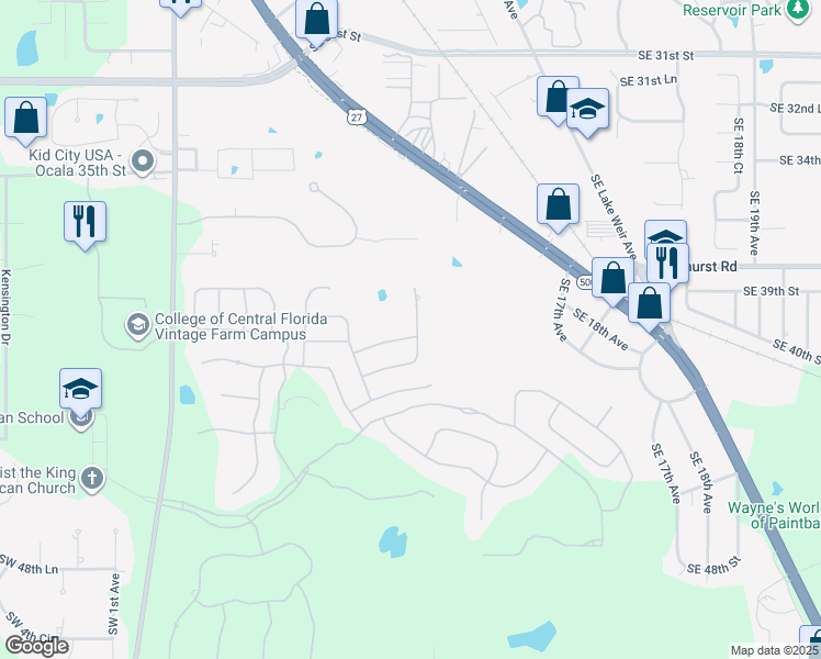 map of restaurants, bars, coffee shops, grocery stores, and more near 4080 Southeast 10th Avenue in Ocala