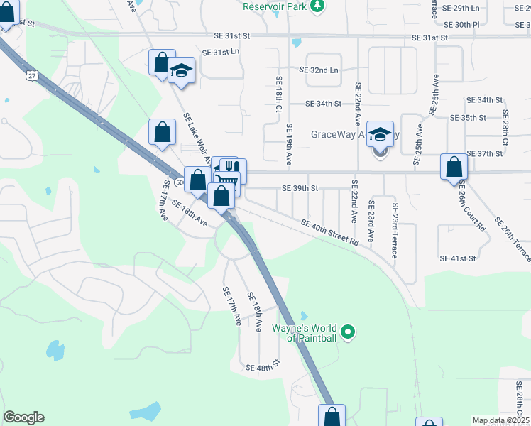 map of restaurants, bars, coffee shops, grocery stores, and more near 1831 Southeast 40th Street Road in Ocala