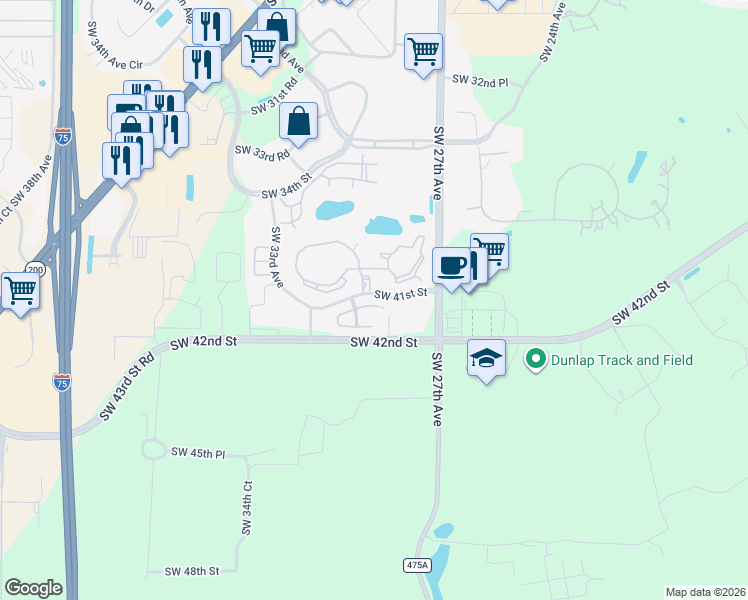 map of restaurants, bars, coffee shops, grocery stores, and more near 2935 Southwest 41st Place in Ocala
