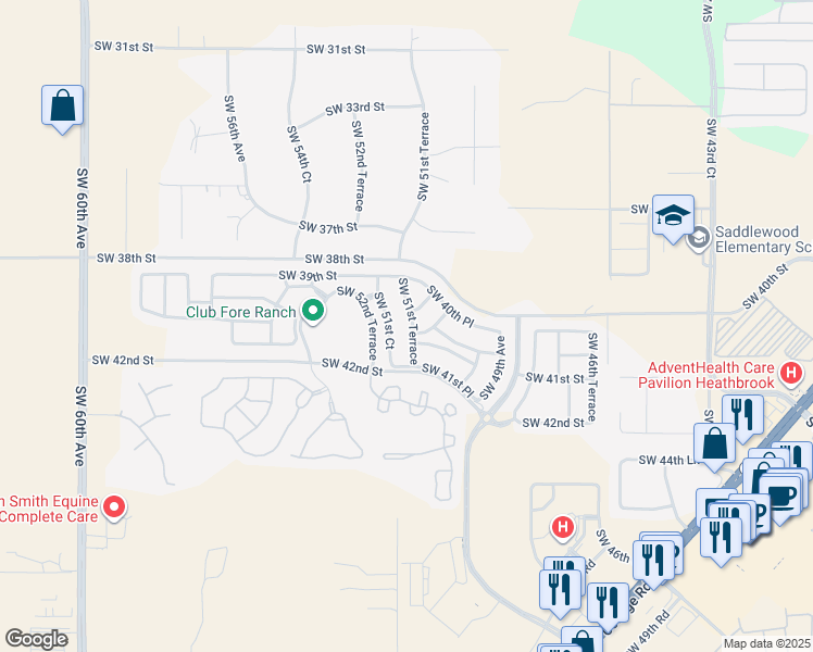 map of restaurants, bars, coffee shops, grocery stores, and more near 4050 Southwest 51st Terrace in Ocala