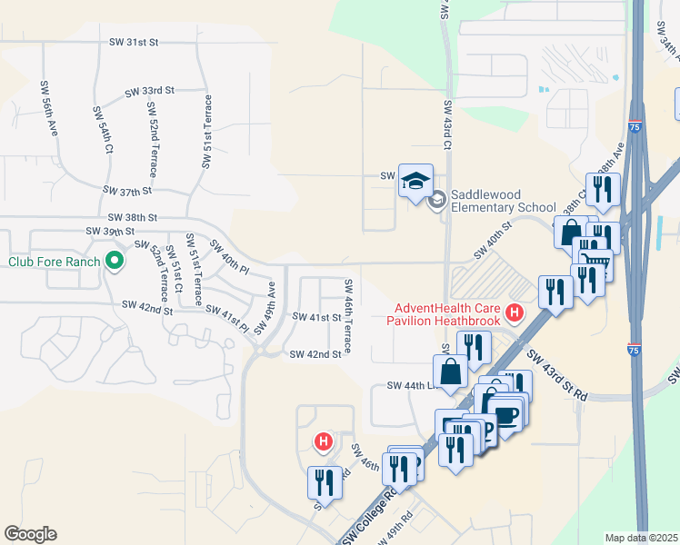 map of restaurants, bars, coffee shops, grocery stores, and more near 4665 Southwest 40th Place in Ocala