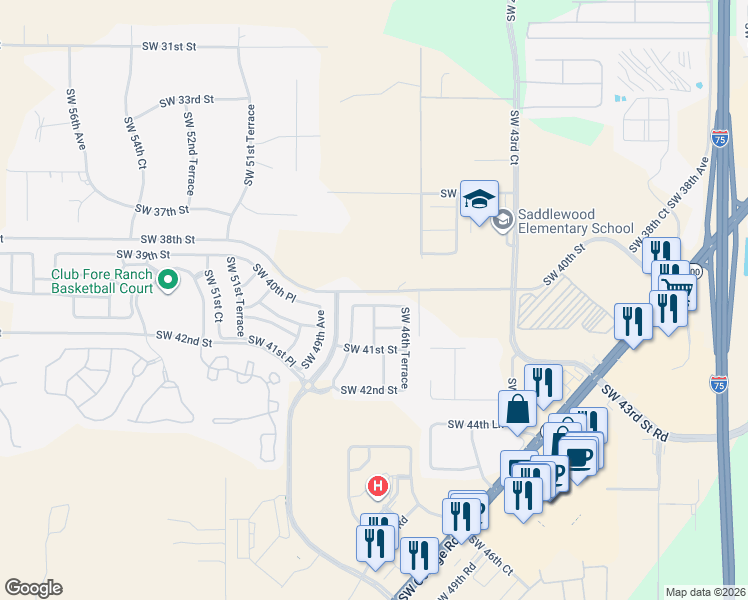 map of restaurants, bars, coffee shops, grocery stores, and more near 4701 Southwest 40th Place in Ocala
