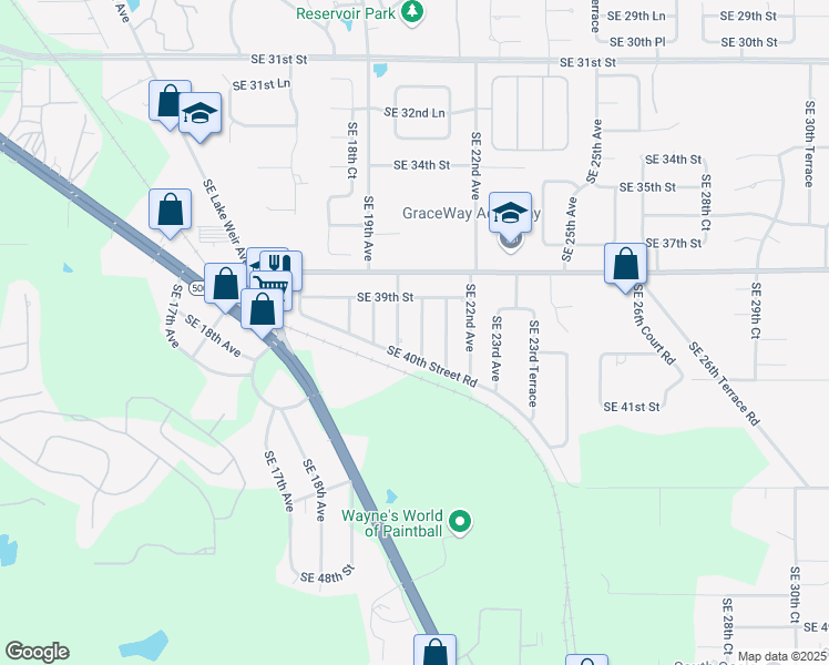 map of restaurants, bars, coffee shops, grocery stores, and more near 4040 Southeast 20th Terrace in Ocala