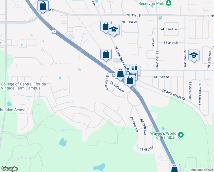 map of restaurants, bars, coffee shops, grocery stores, and more near 3911 Southeast 17th Avenue in Ocala
